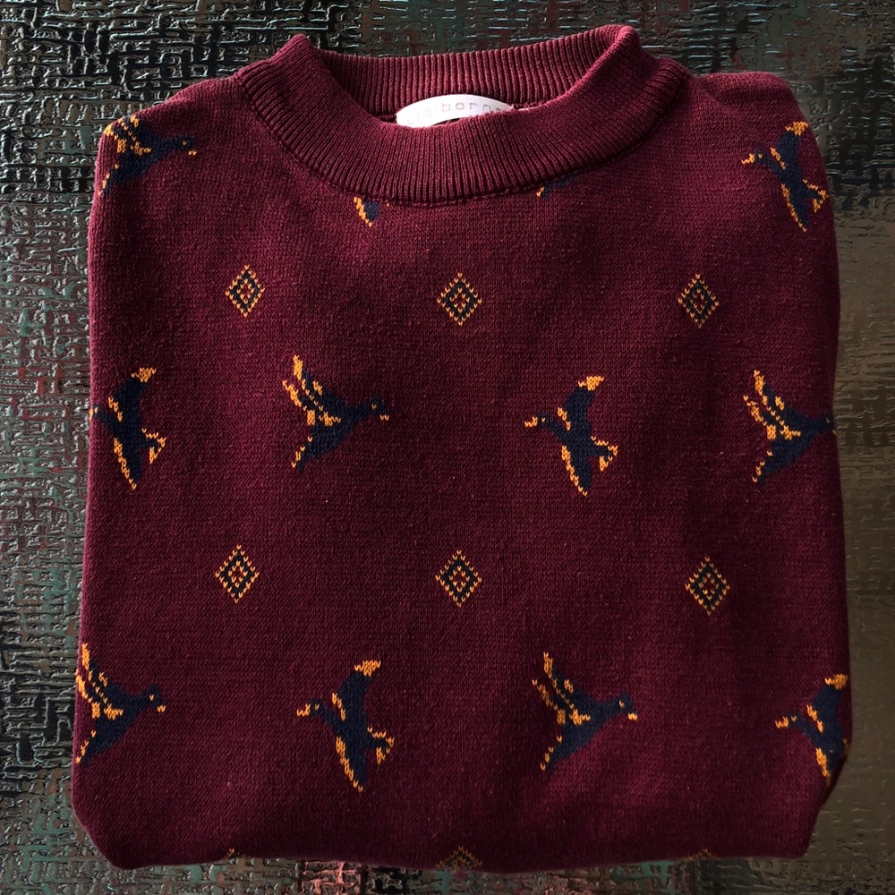 VINTAGE Claiborne | Maroon Bird Print Sweater - Picture 3 of 4